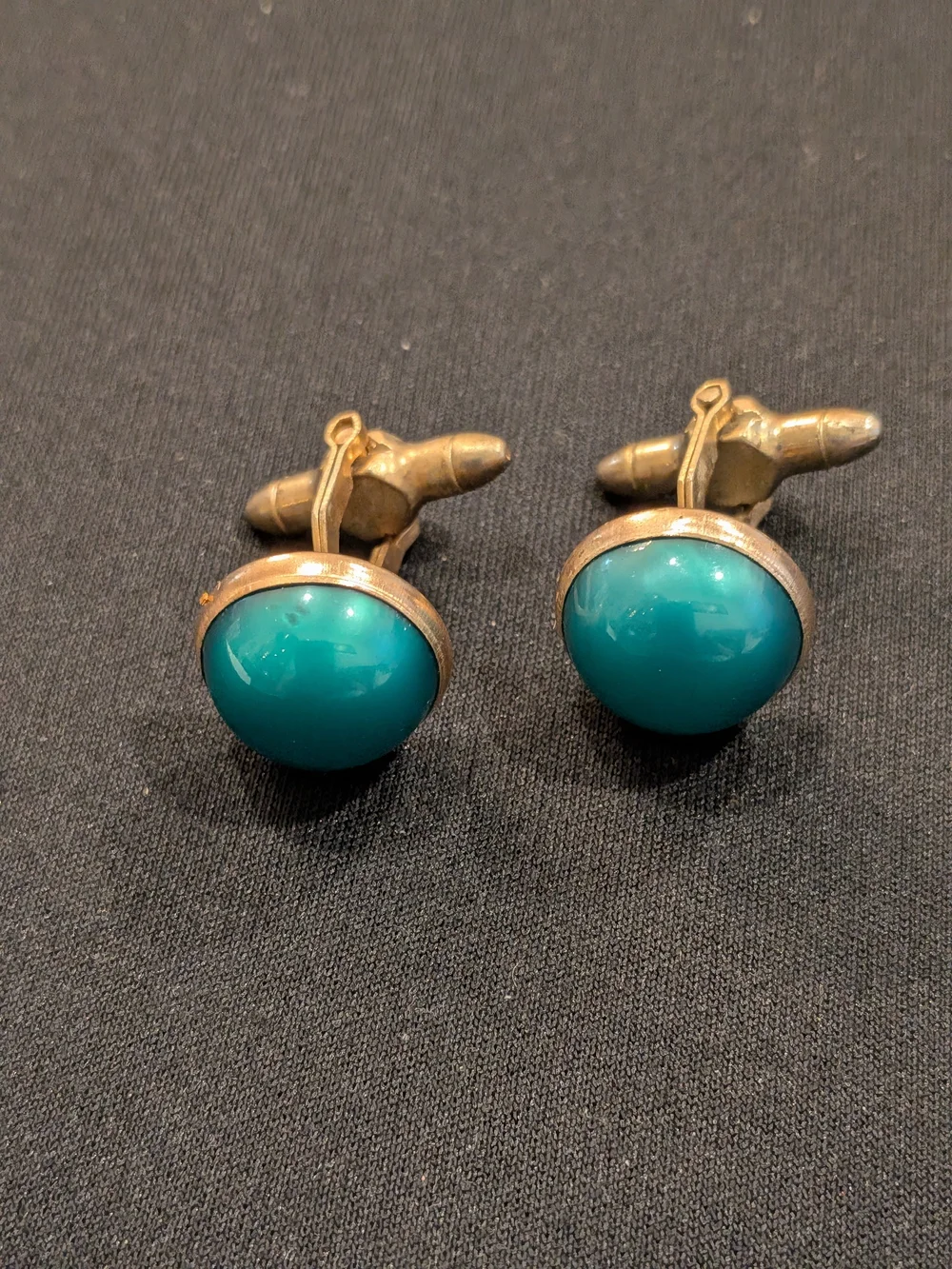 Gold Tone Turquoise Glass Cabochon Cufflinks - Unisex Jewelry